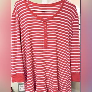 Laura Scott Pink & White Striped Shirt w/ Elbow Length Cuffo Sleeves 20/22